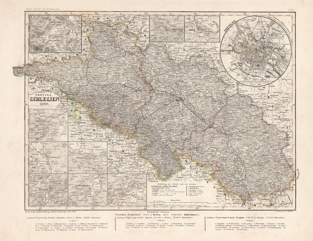 Karte der schlesischen Provinz von 1849 – Autor: Joseph Meyer