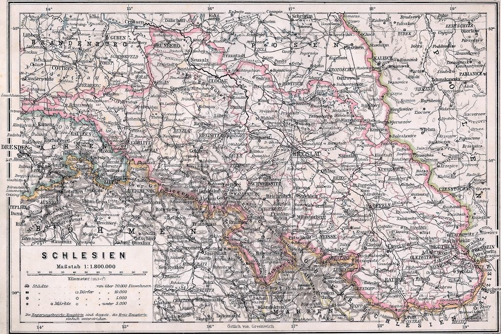 Ober- und Niederschlesien Karte von 1905